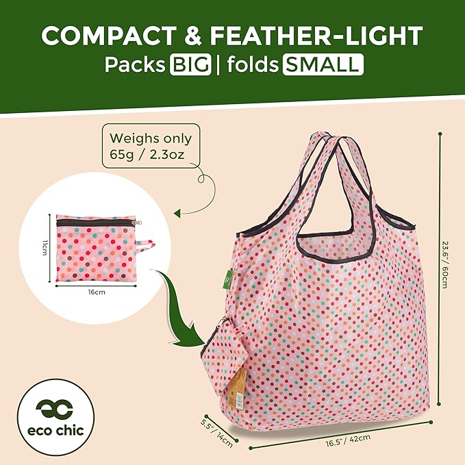 Large Foldable Reusable Polka Dot Shopping Bag by Eco Chic