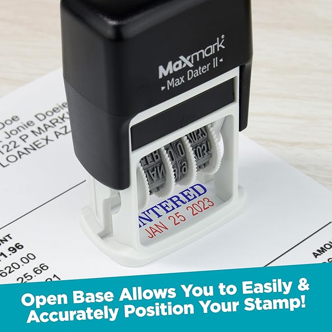 MaxMark Self-Inking Rubber Date Office Stamp with Due by Phrase & Date - Red Ink (Max Dater II), 12-Year Band