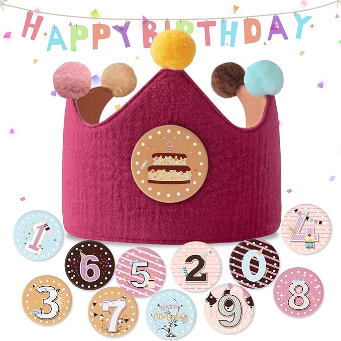 Reusable Birthday Crown with Numbers,Kids Birthday Hat Fabric Crown Pertain Kids Boy Toddler Girl Baby Bday Hats