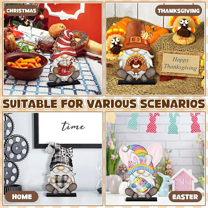 Blulu 34 Pcs Christmas Interchangeable Wooden Gnome Decor DIY Holiday Christmas Seasonal Tiered Tray Decoration Gnomes with Magnet Pieces Welcome Sign for Xmas Holiday Decorations (Retro Watercolor)