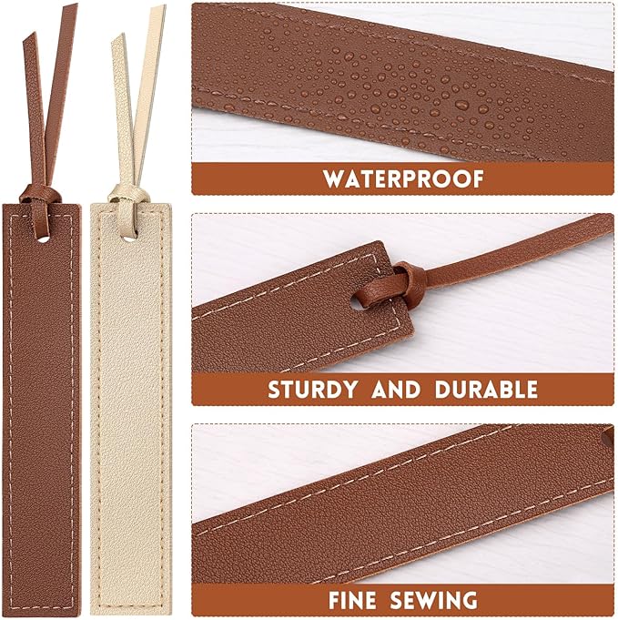 7 Pcs Leather Bookmark, Classic Stitched Bookmark with Leather Rope, Bookmarks for Men, Handmade Stitched Book Marks Page Markers for Book Reader Teachers Students School Office