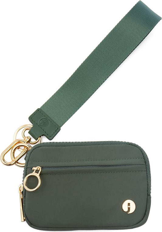 Wristlet Keychain Wallets for Women RFID Blocking Credit Card Holder Small Zipper Coin Purse Change Pouch with ID Window and Detachable Wrist Strap Green