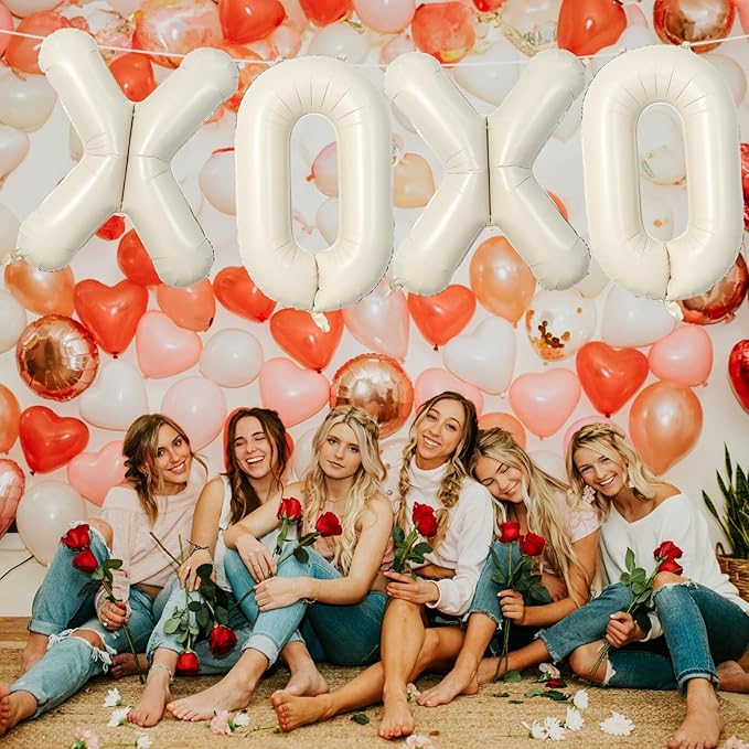 40 Inch Beige XOXO Balloons, Large Cream Mylar Foil Balloon Letter for Valentine's Day, Ivory White Sand XOXO Alphabet Banner Sign for Wedding, Engagement, Marriage, Bridal Shower, Party Decorations