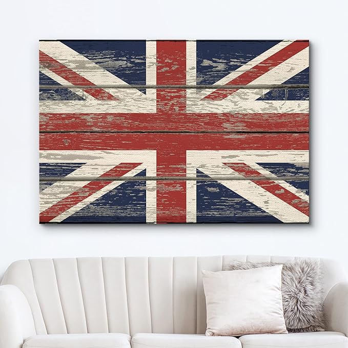 wall26 Canvas Print Wall Art United Kingdom British Flag on Vintage Retro Wood Panels Pop Culture Cultural Digital Art Modern Art Traditional Colorful for Living Room, Bedroom, Office - 12"x18"
