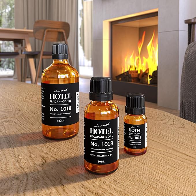 AirScent Hotel Diffuser Oil No. 1018 - Bergamot, Sandalwood Amberwood - Hotel Scent Dupe - Premium Fragrance Oil for Ultrasonic and Waterless Diffusers and Crafting - 120 ml, 4 fl oz Glass Bottle