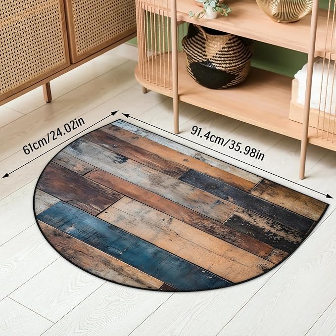 Half Round Door Mat Rural Plank Non Slip Bath Mats Absorbent Front Porch Rugs Shower Mat for Living Room Bedroom Kitchen Bathroom Floor Home Decor