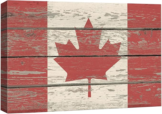 wall26 Canvas Print Wall Art Canadian Flag on Vintage Retro Wood Panels Pop Culture Cultural Digital Art Modern Art Traditional Colorful for Living Room, Bedroom, Office - 16"x24"