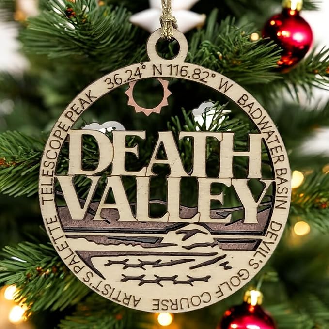 Death Valley National Park Handcrafted Wood Christmas Ornament - 3" Laser Cut Souvenir with Desert Scene