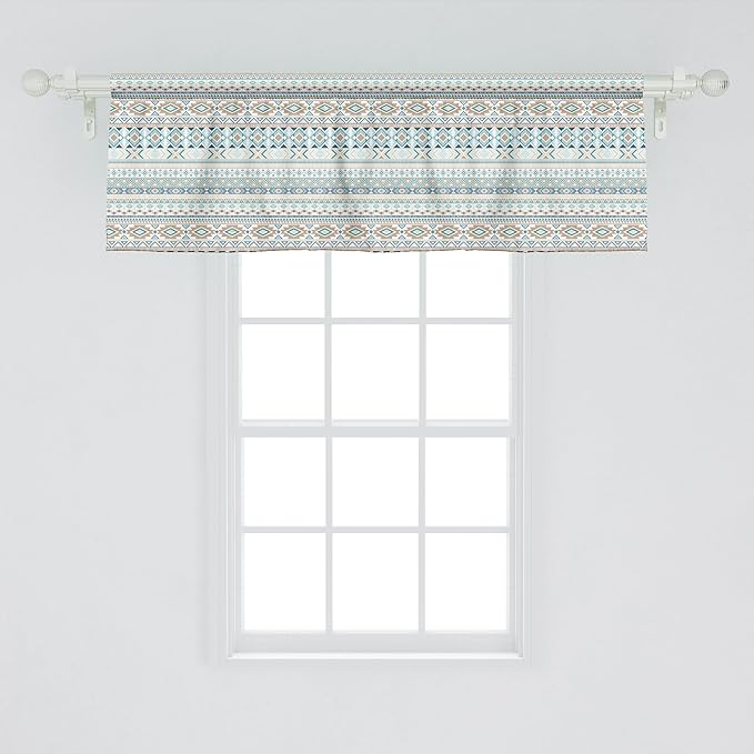 Ambesonne Aztec Window Valance Pack of 2, Geometric Print of Civilization Ornaments in Pastel Nature Tones, Rod Pocket Curtain Valances for Kitchen Bedroom, 54" X 18", Tan Slate Blue