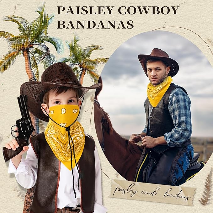 Blulu 6 Pcs Neon Color Cowboy Bandanas for Men Women Assorted Paisley Pattern Handkerchiefs 22 x 22 Inch Kids Headwrap Scarfs