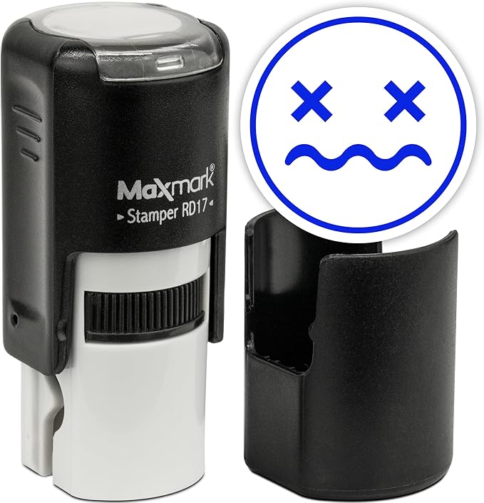 MaxMark Round Self Inking Emoji Stamp - Distressed - Blue Ink