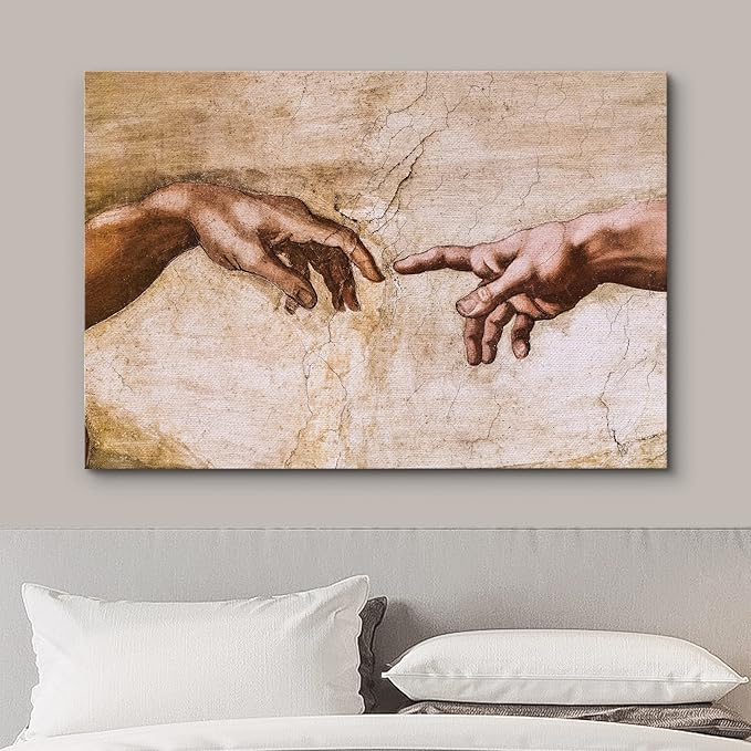 wall26 Canvas Print Wall Art The Creation of Adam Closeup by Michelangelo Spiritual & Religious Cultural Oil Painting Renaissance Traditional Portrait for Living Room, Bedroom, Office - 16"x24"