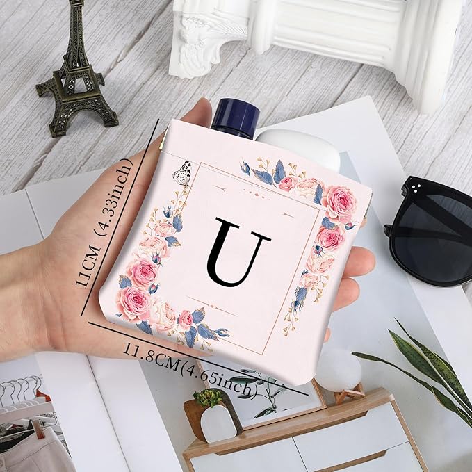 2Pcs Initial Letter PU Leather Small Squeeze Coin Purse Pouch Mini coin Bag Unique And Cute Wallet Cosmetic Bags For Women Girls Men Change Bag Letter U