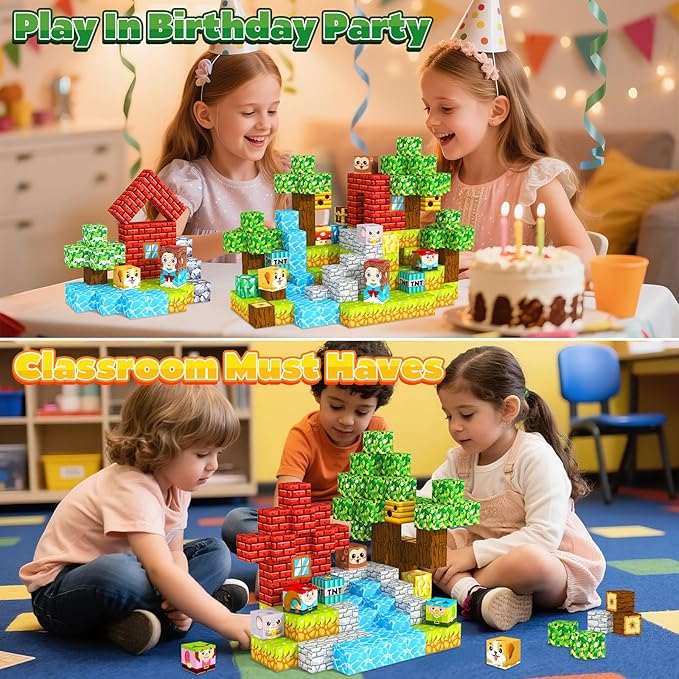 150PCS Magnetic Blocks, Magnet Cubes Building Blocks Toddler Travel Toys for 3-5 5-7 8-13 Year Old Boys Girls, Montessori Sensory Kids Toys & Games, Kids Birthday Decorations Party Favors Gifts