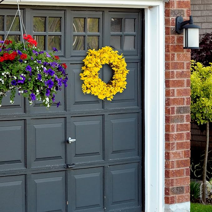 Huashen 24 Inch Yellow Forsythia Wreath Winter Front Door Blossom Cluster Flower Farmhouse on Grapevine for Festival Celebration Wall Window Decoration Home Christmas Décor