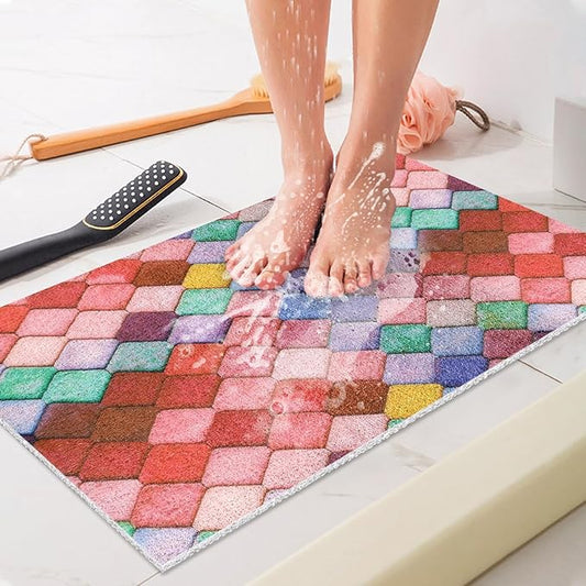 Shower Mat Bathtub Mat Non-Slip - 24x32 Inch Large Soft Comfort Bath Mat with Drainage Holes, PVC Loofah Massage Bathmat for Shower, Tub, Bathroom, Wet Areas, Quick Drying
