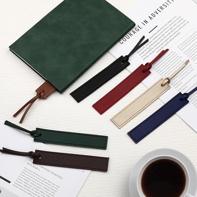 7 Pcs Leather Bookmark, Classic Stitched Bookmark with Leather Rope, Bookmarks for Men, Handmade Stitched Book Marks Page Markers for Book Reader Teachers Students School Office