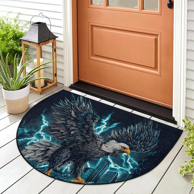 Half Round Door Mat Eagle Non Slip Bath Mats Absorbent Front Porch Rugs Shower Mat for Living Room Bedroom Kitchen Bathroom Floor Home Decor