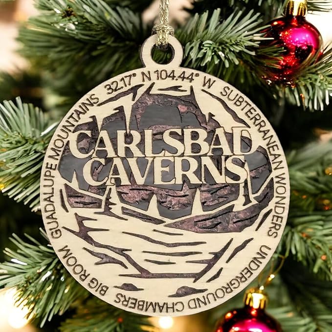 Carlsbad Caverns National Park, Underground Chambers Christmas Ornament - 3" Laser Cut Wood, Handmade in USA