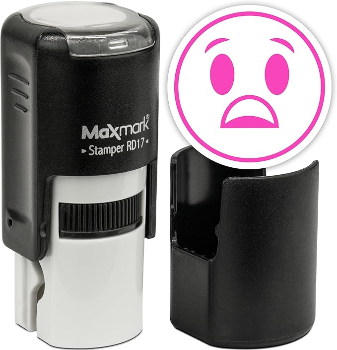 MaxMark Round Self Inking Emoji Stamp - Surprised - Pink Ink