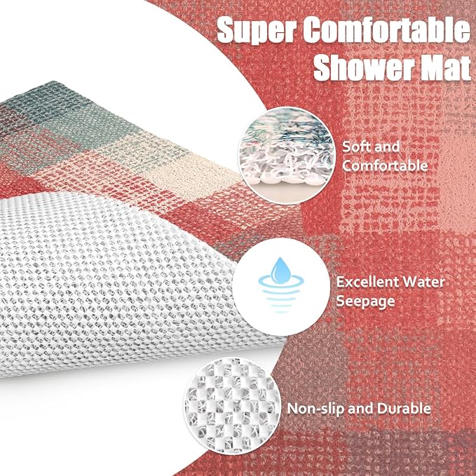 Shower Mat Bathtub Mat Non-Slip: 24x32 Inch, Soft Comfort Bath Mat with Drainage Holes, PVC Loofah Massage Bathmat for Shower, Tub, Bathroom, Wet Areas, Quick Drying
