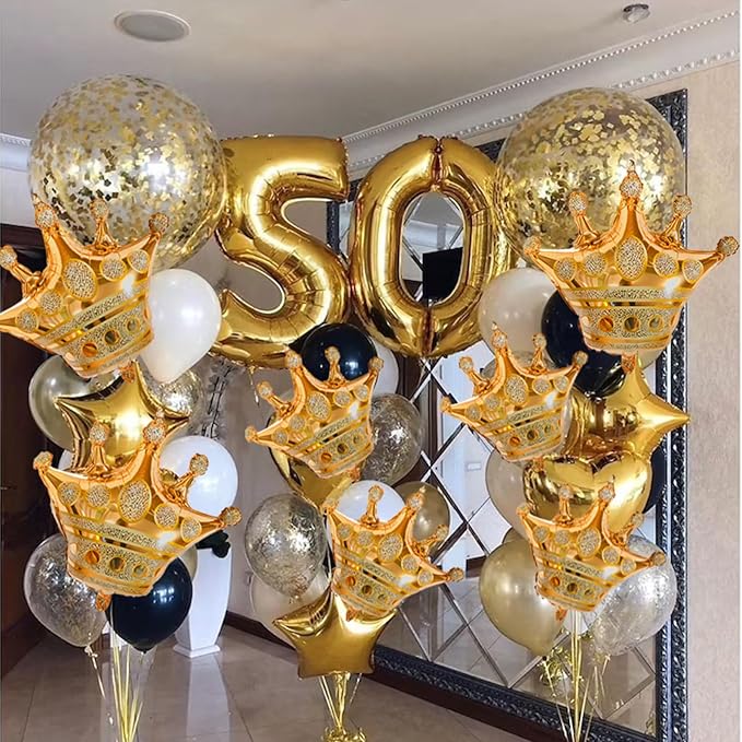Crown Balloons, Large Gold Foil Crown Balloons Gold Crowns Decoration for King and Queen Party Royalty Birthday Wedding Party Baby Shower Decorations Supplies