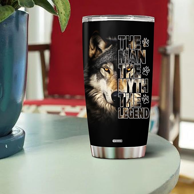 Wolf Gifts for Men Wolves Gift for Wolf Lovers Him Dad Husband Legend Facts Tumbler Cup 20oz Insulated Stainless Steel Travel Coffee Mug with Lid Birthday Christmas Fathers Day