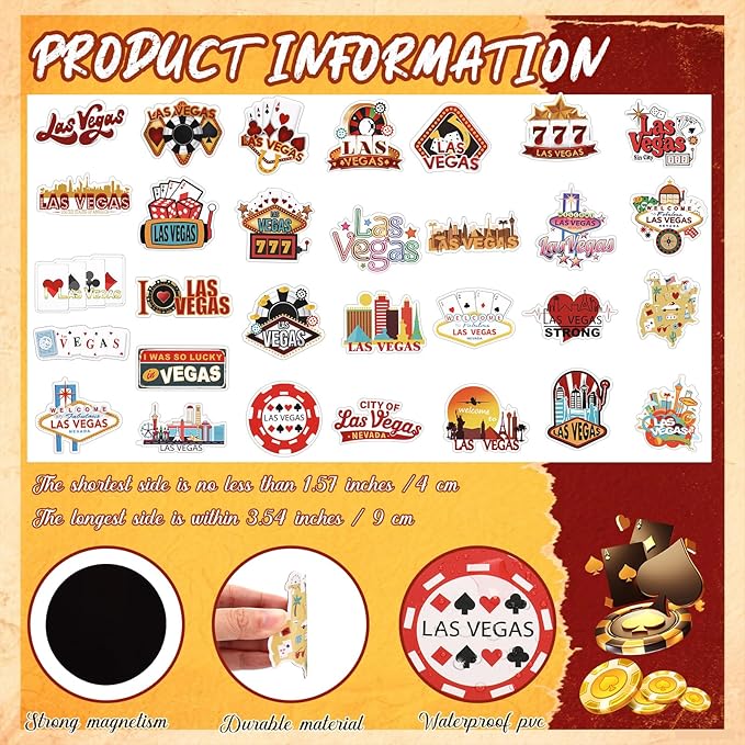 Konohan 30 Pcs Las Vegas Souvenirs Gifts Las Vegas Magnet for Refrigerator City Magnetic Refrigerator Stickers for Home Decoration