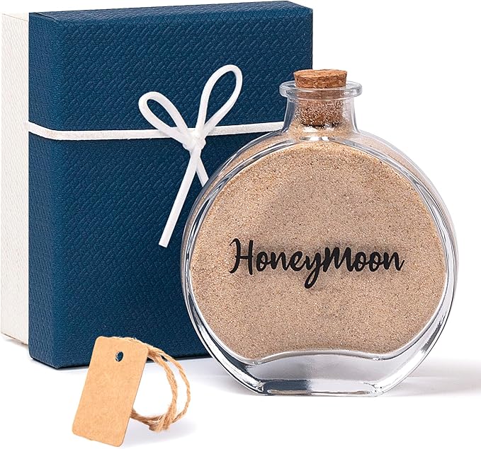 Honeymoon Sand Keepsake Jar, Bridal Shower, Wedding, Engagement, Honeymoon, Travel Gift for Couples, Newlywed, Fiance(Gift Box Includes) - 100ml Round Shape Glass