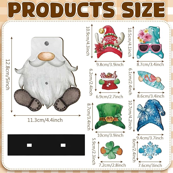 Blulu 34 Pcs Christmas Interchangeable Wooden Gnome Decor DIY Holiday Christmas Seasonal Tiered Tray Decoration Gnomes with Magnet Pieces Welcome Sign for Xmas Holiday Decorations (Retro Watercolor)