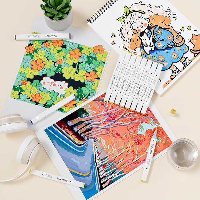 MemOffice Marking ink 162 Colors Dual Tip Artist Alcohol Markers Set with Carrying Case - Perfect for Coloring, Drawing, Sketching, Card Making and Illustration - Perfect for Adults