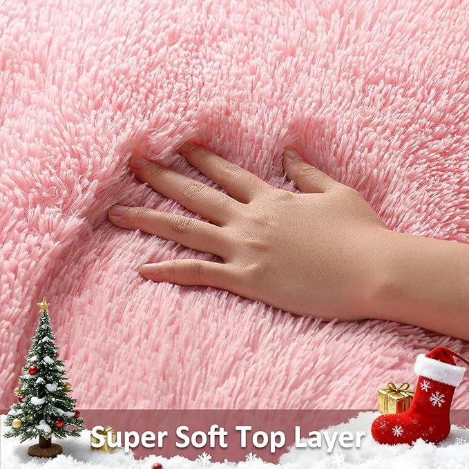 Ophanie Pink Round Rug for Bedroom Girls, Kids Fluffy Kawaii Fuzzy Shag Circle Circular Area Rugs, Cute Plush Christmas Small Carpet 3.6Ft, for Teen Baby Nursery Home Living Room Dorm Decor Aesthetic