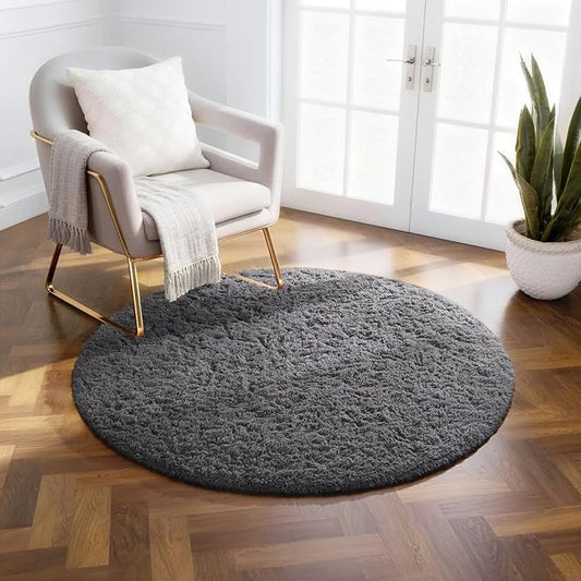 Ophanie Soft Fluffy Shaggy Rugs for Bedroom Living Room Dorm Nursery Home Decor Aesthetic,Color Grey, Size 2' Round
