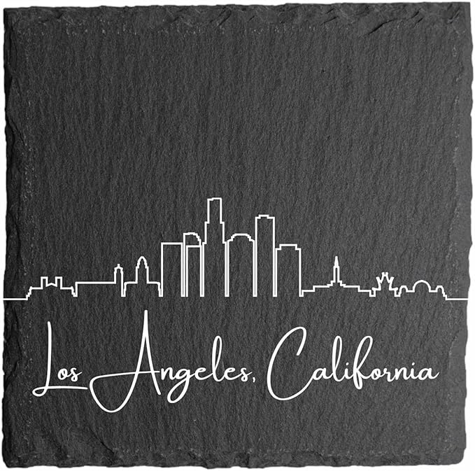 Blue Ridge Mountain Gifts - Los Angeles CA Skyline Coasters, Set of 4 - Los Angeles California Souvenir, Slate Coasters with Minimalist Skyline, Housewarming Gift for Friends, Family, & Neighbors