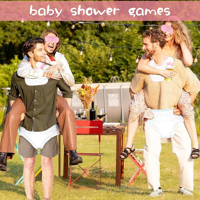 6 Sets Bottle Chug Baby Shower Games Plastic Baby Bottles Hat Disposable Diapers Gender Reveal Games Baby Changing Diaper Race Game Decorations (Pink)