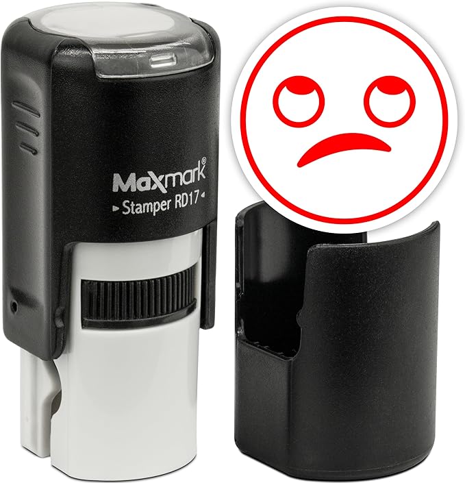 MaxMark Round Self Inking Emoji Stamp - Rolling Eyes - Red Ink