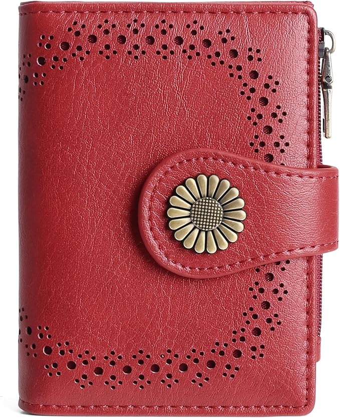 SENDEFN Small Wallets for Women Bifold RFID Blocking Leather Card Holder Compact Wallet with Zipper Coin Pocket