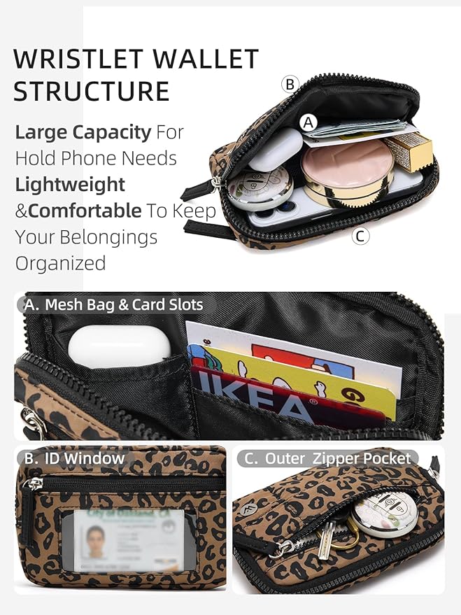 WESTBRONCO Wristlet Wallets for Women Nylon Quilted RFID Wallet with 3 Zipper Purse for Travel