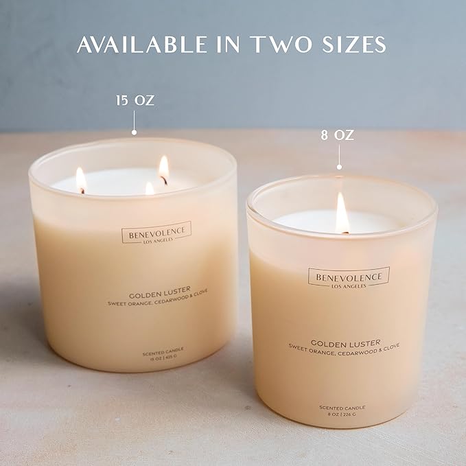 Orange, Cedarwood & Clove – Benevolence LA Scented Candle for Home | 8oz, 45-Hour Burn | Natural Soy Wax, Cotton Wick | Malibu Sands Collection, Gift for Women & Men
