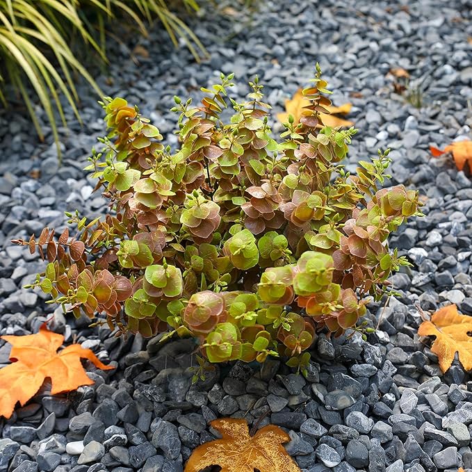 alyptus Artificial Fall Leaves Plant – 8PCS Outdoor Fake Greenery Boxwood Shrubs UV Resistant Fake Plants for Porch, Patio, Thanksgiving or Autumn Home Decor - Fall Leaves