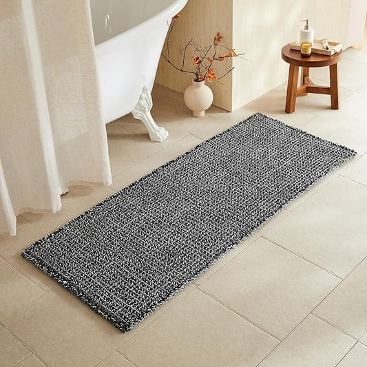 Black and White Bathroom Rugs, Waffle Runner Rug Bathroom Non Slip Washable Long Super Absorbent Quick Dry Boho Farmhouse Bath Decor, 60"x24" Black and White