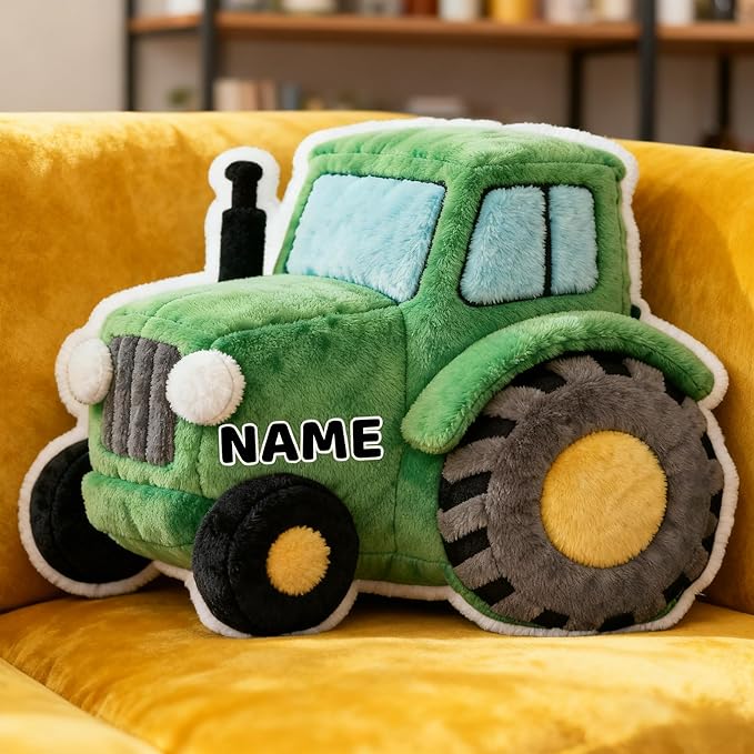 Personalized Tractor Shaped Pillow, Custom Name Plush Stuffed Pillows, Suitable for Beds, Sofas, Bedrooms, Living Rooms Custom Decorative Cushion Gifts for Birthday and Anniversary
