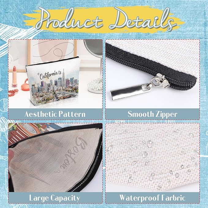 California Travel Gift Souvenirs - California Travel Essentials Makeup Bag, California City Travel Watercolor Cosmetic Bags, California Theme Gifts for California Lovers Women Girls