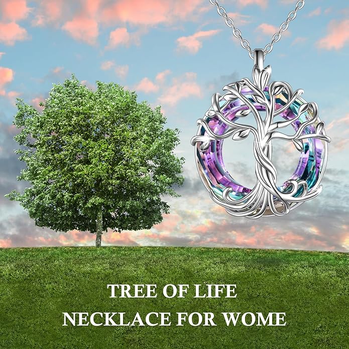 TOUPOP Tree of Life Necklace 925 Sterling Silver Family Tree Pendant Austrian Crystal Jewelry Valentines Day Birthday Gifts for Women Mom Wife Her