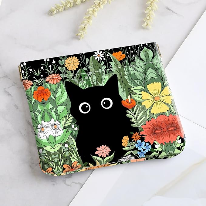 2Pcs PU Leather Small Squeeze Coin Purse Pouch Mini coin Bag Unique And Cute Wallet Cosmetic Bags Change Bag For Women Girls Men Flower And Cat