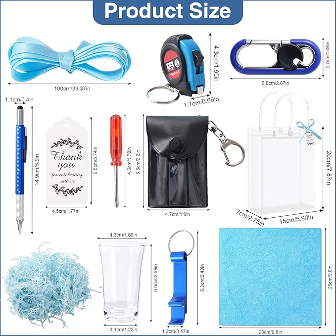 85Pcs Baby Shower Prizes for Men, 8 Sets Winner Gifts with Multi-Tool Pen, Screwdriver, Tape Measure, Bottle Opener, Keychain, Cleaning Cloth & Gift Bags for Winner Bachelor Party Favors (85)