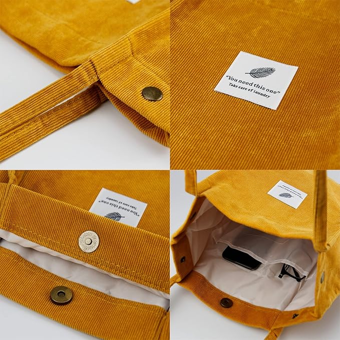 Corduroy Tote Bag Cute Tote Bags for Women Shoulder Bag with Inner Pocket for Work Beach Travel and Shopping Grocery