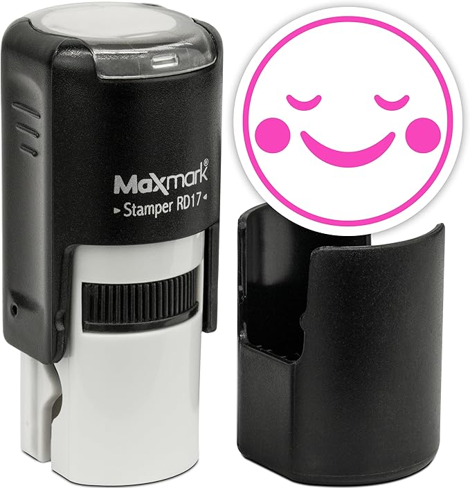 MaxMark Round Self Inking Emoji Stamp - Peace - Pink Ink