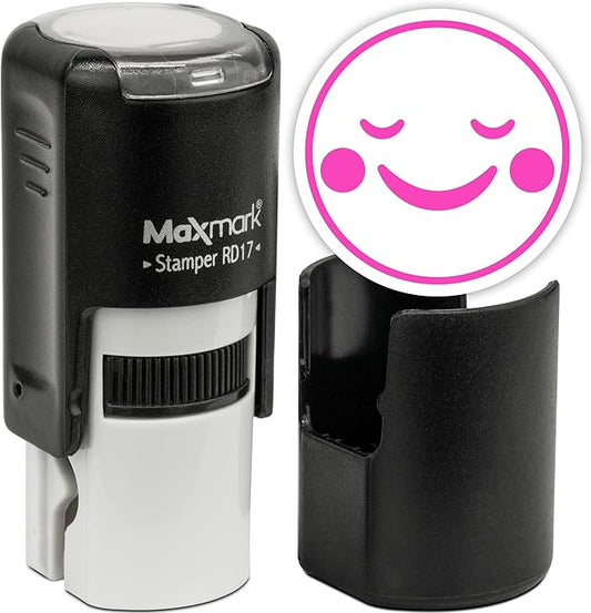 MaxMark Round Self Inking Emoji Stamp - Peace - Pink Ink