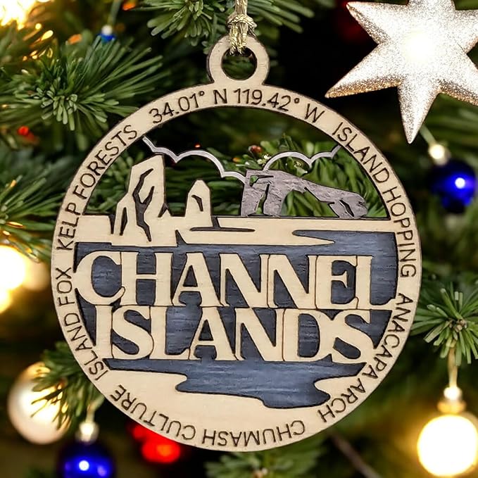Channel Islands National Park Ornament - 3" Wood Laser Cut Christmas Decoration with Island Scene